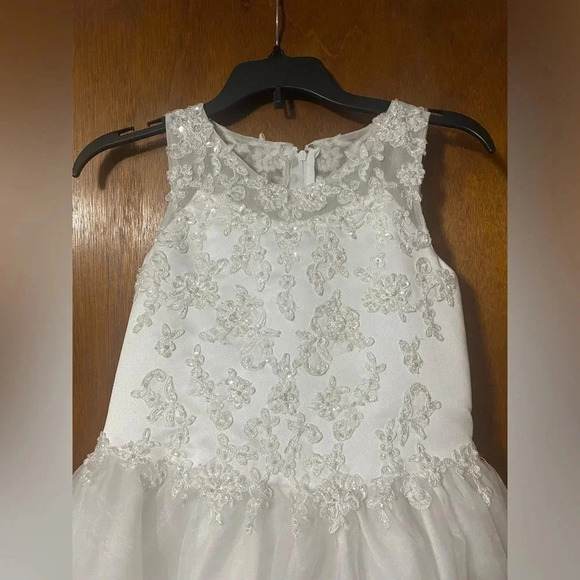 J.J.Anjorden Girls Dress White Embroidered w/Beads With Cap Sleeve Cover Size 8X - Picture 8 of 15